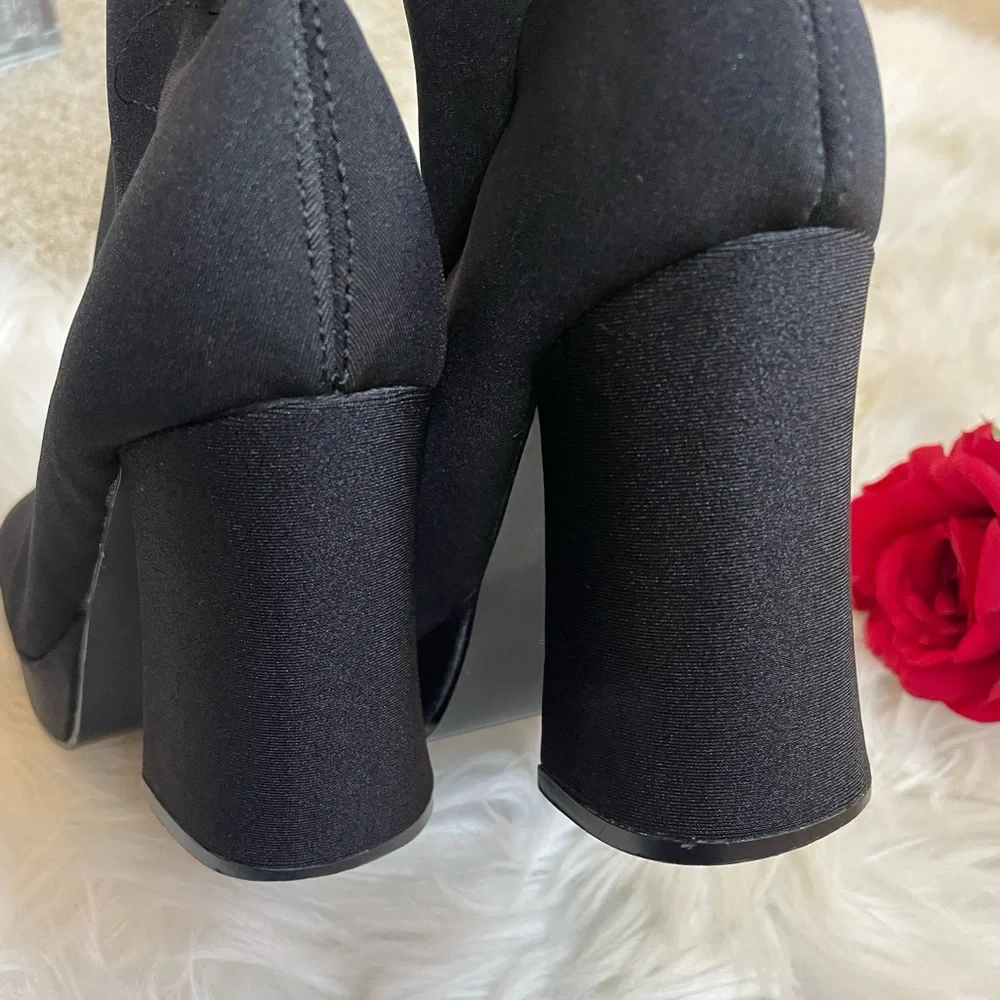 Vintage 90s  Grunge Square Toe stretch fabric/Sock knee-high boots - Picture 9 of 16